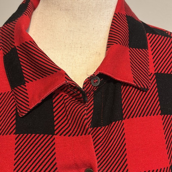 Kim Rodgers Red Black Plaid Check Button-Up Long Spandex Shirt Final Sale - Picture 7 of 9